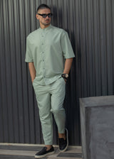 HENRY CLOTHING Ανδρικό κοντομάνικο πουκάμισο μάο μέντα 9-136-mint