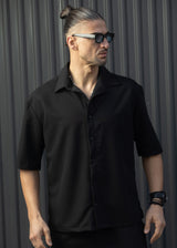 Ανδρικό κοντομάνικο πουκάμισο-Henry clothing-9-137-black shirt