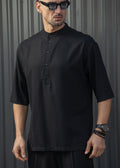 Ανδρικό κοντομάνικο πουκάμισο-Henry clothing-9-140-black mao shirt