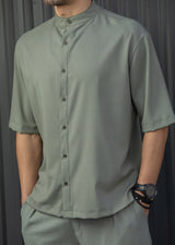 Ανδρικό κοντομάνικο πουκάμισο-Henry clothing-9-146-khaki mao shirt