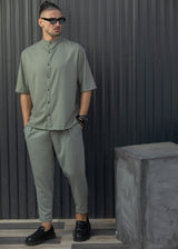 Ανδρικό κοντομάνικο πουκάμισο-Henry clothing-9-146-khaki mao shirt