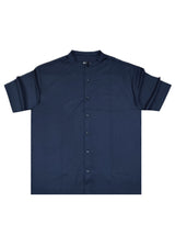 HENRY CLOTHING - Ανδρικό κοντομάνικο πουκάμισο mao - Μπλε σκούρο 9-146