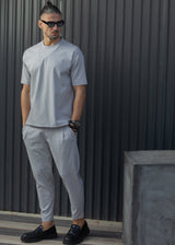 HENRY CLOTHING Ανδρική κοντομάνικη μπλούζα απαλό γκρι 9-147-ice