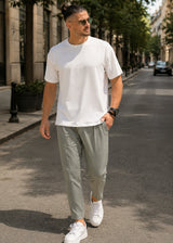 HENRY CLOTHING - Ανδρική κοντομάνικη μπλούζα φθινοπωρινή - Λευκή 9-160