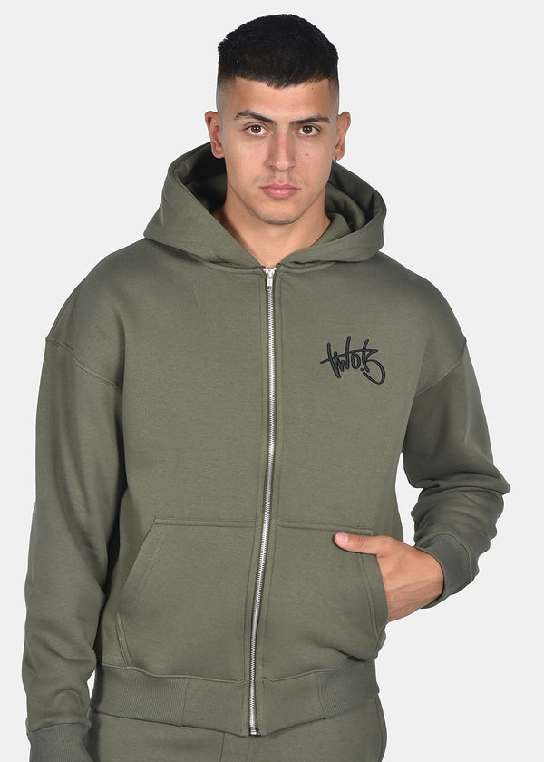 Ανδρική ζακέτα φούτερ με κουκούλα Two Brothers clothing -BF25910-basic logo zip-up hoodie -khaki