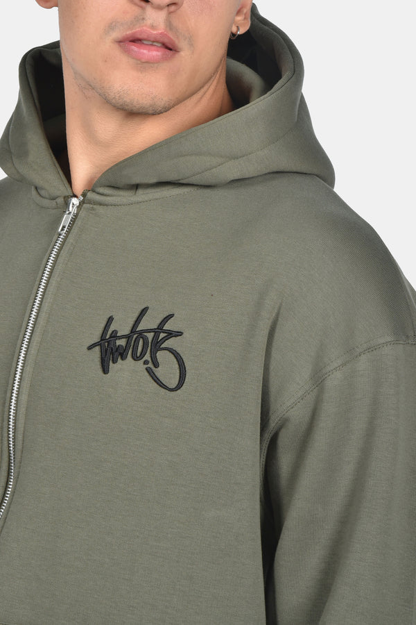 Ανδρική ζακέτα φούτερ με κουκούλα Two Brothers clothing -BF25910-basic logo zip-up hoodie -khaki