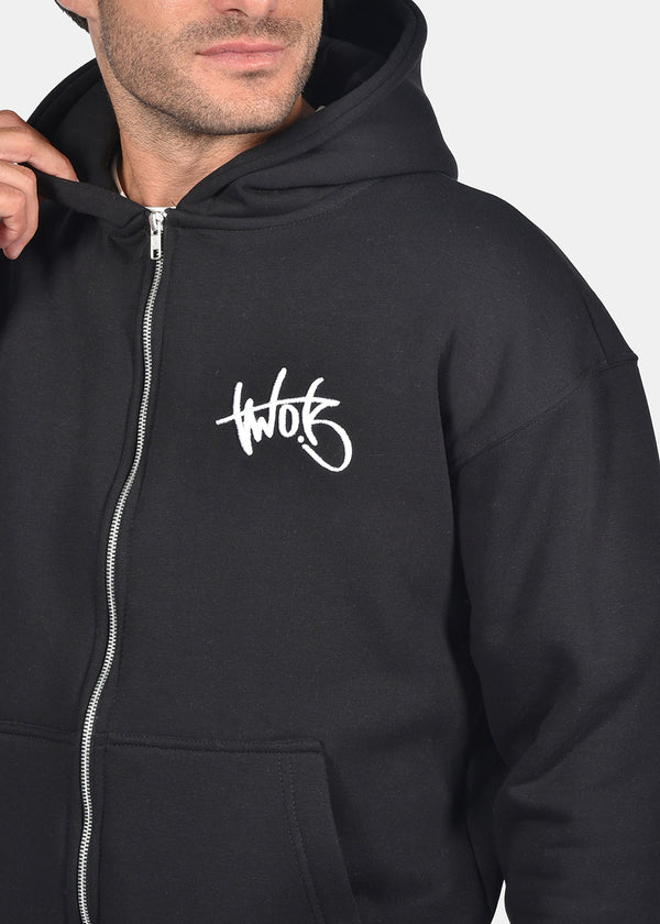 Ανδρική ζακέτα φούτερ με κουκούλα Two Brothers clothing -BF25910-basic logo zip-up hoodie -black