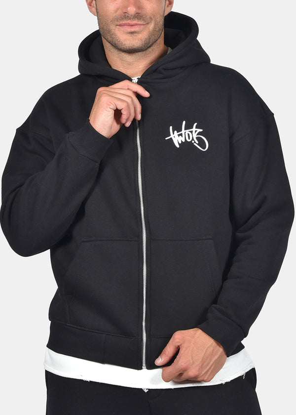 Ανδρική ζακέτα φούτερ με κουκούλα Two Brothers clothing -BF25910-basic logo zip-up hoodie -black