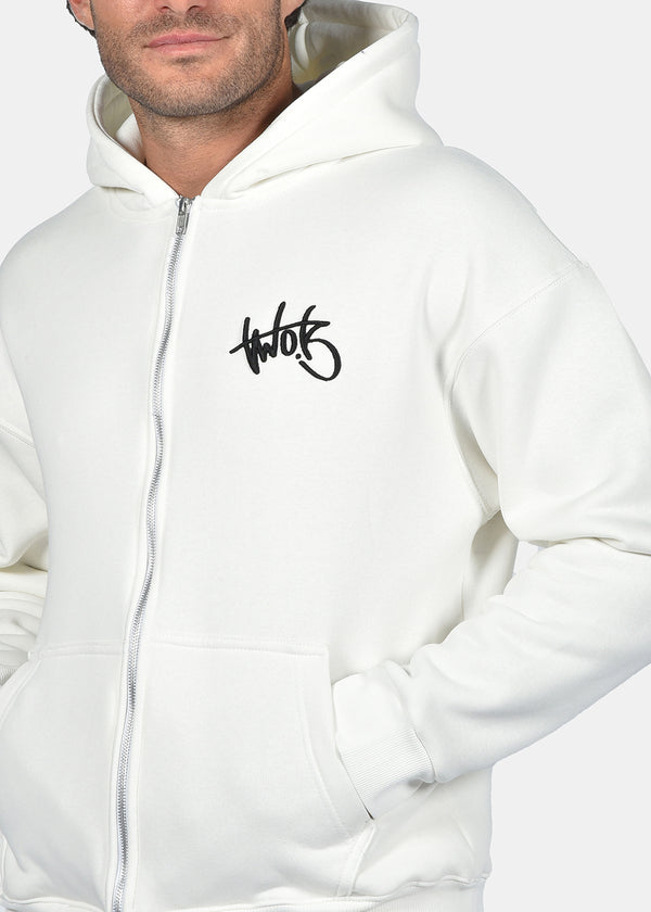 Ανδρική ζακέτα φούτερ με κουκούλα Two Brothers clothing -BF25910-basic logo zip-up hoodie -white
