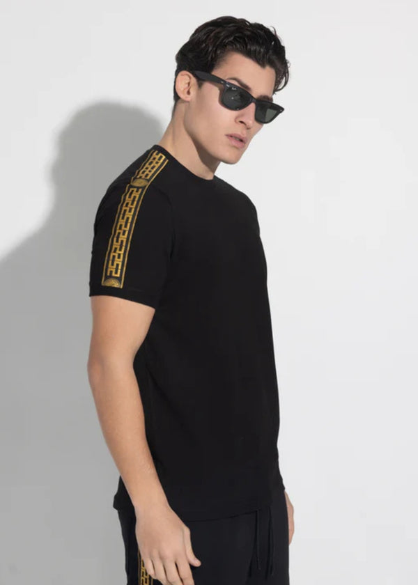Αντρική κοντομάνικη μπλούζα Vinyl Art Clothing -92617-01 - gold tape regular fit tee μαύρο