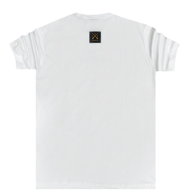 Vinyl art clothing empossed print t-shirt - white