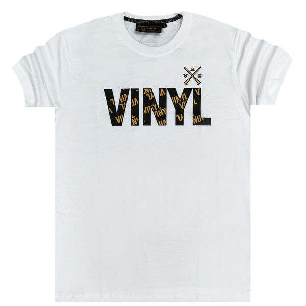 Vinyl art clothing empossed print t-shirt - white