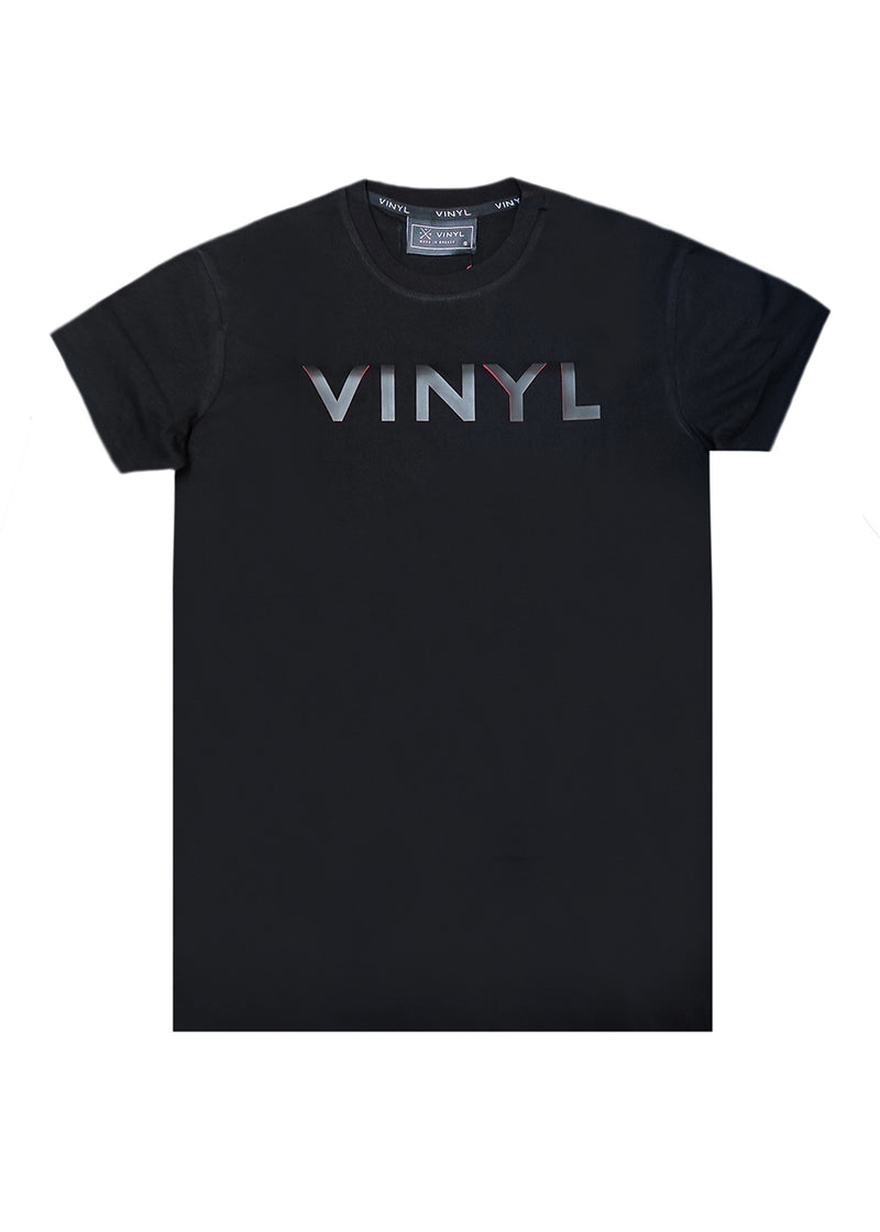 Αντρική κοντομάνικη μπλούζα - Vinyl Art Clothing - 99240-01 - με αναγλυφο  elevated logo regular fit - μαύρο