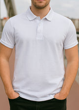 Κοντομάνικη μπλούζα τύπου πόλο GUF - A-150-2 - basic polo slim fit tee λευκό