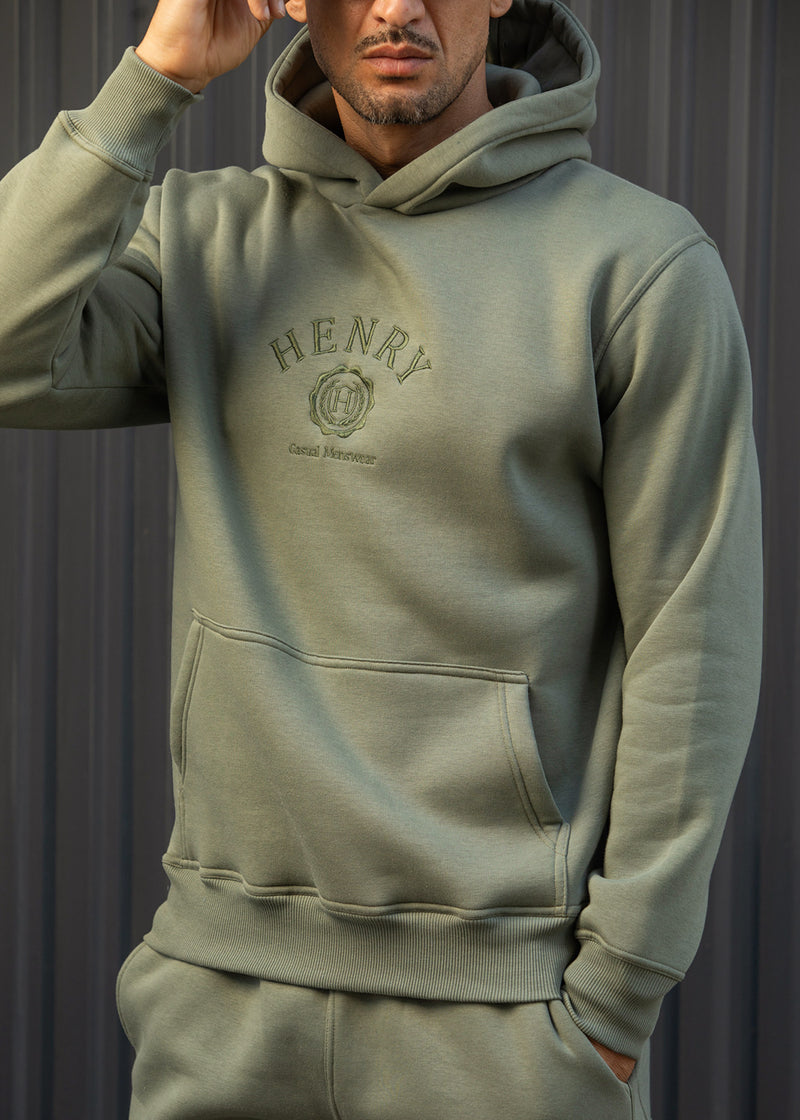 Ανδρικό φούτερ με κουκούλα Henry Clothing-3-752-Henry logo hoodie χακί