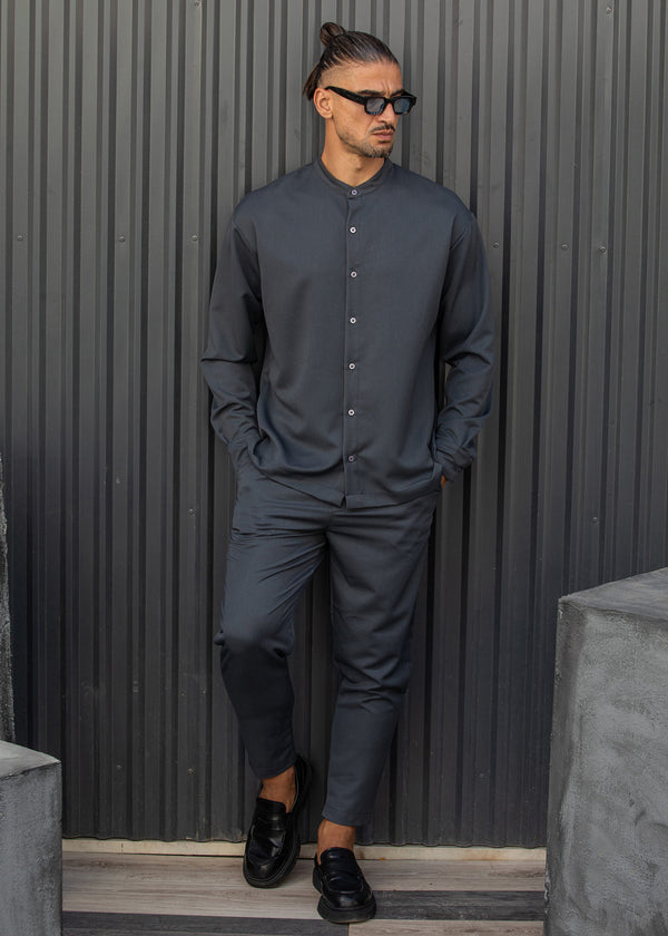 Ανδρικό μακρυμάνικο πουκάμισο - Henry clothing-9-120-mao shirt γκρι