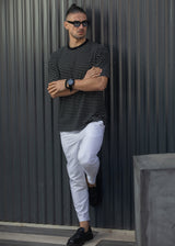 Ανδρική κοντομάνικη μπλούζα ριγέ Henry clothing 9-132-μαύρη