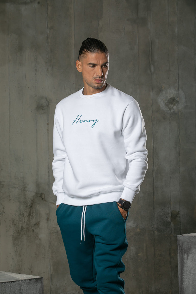 Henry clothing - 3-511 - calligraphy logo hoodie - white