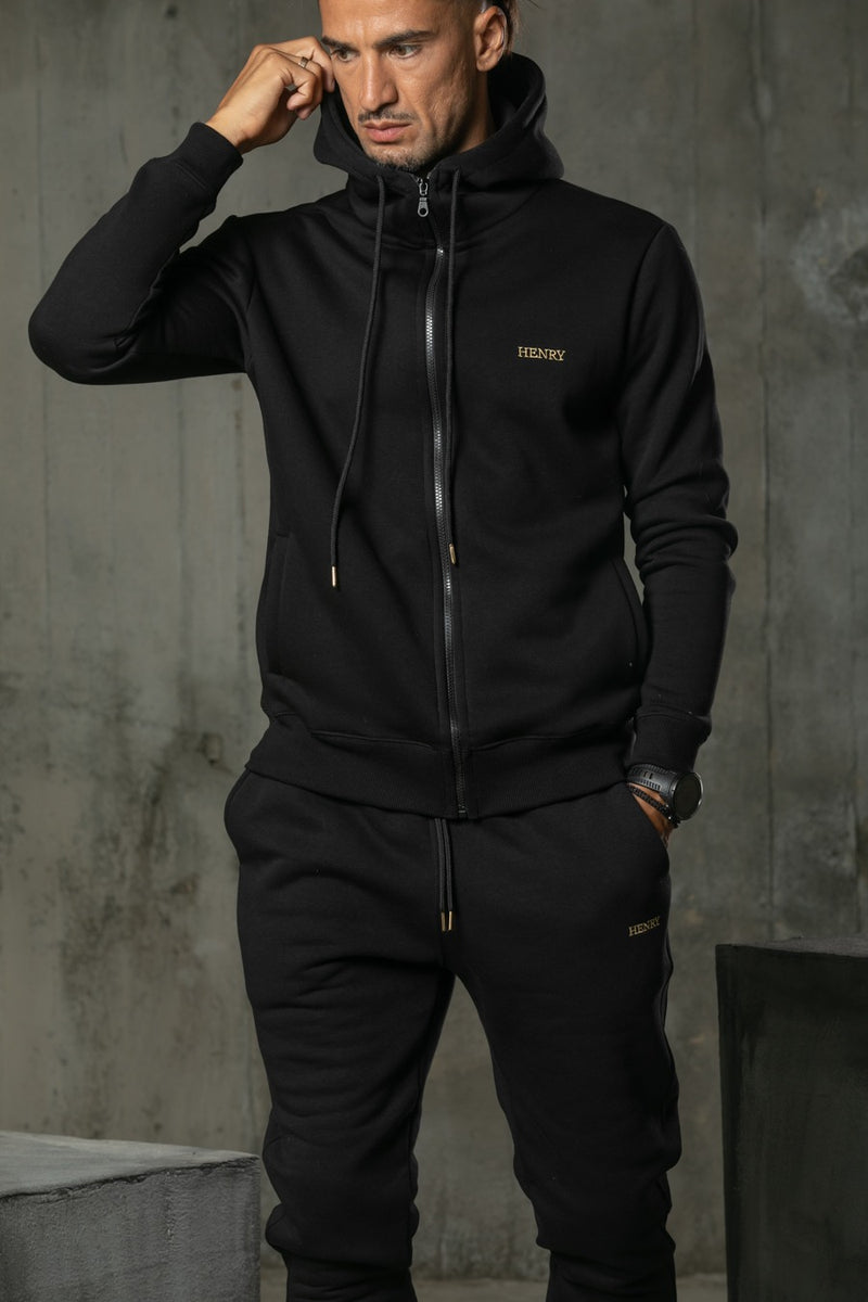 Henry clothing - 3-518 - gold logo jacket - black