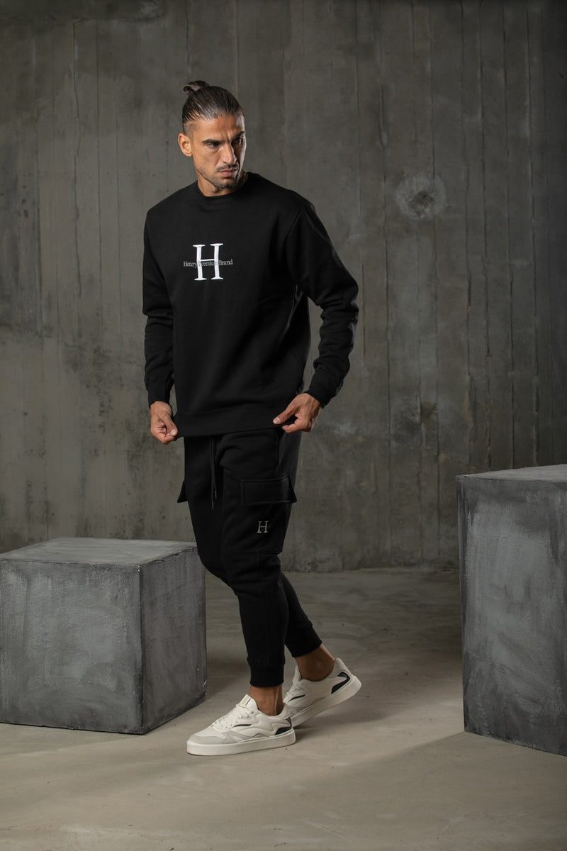 Henry clothing - 6-343 - calligraphy H logo cargo - black