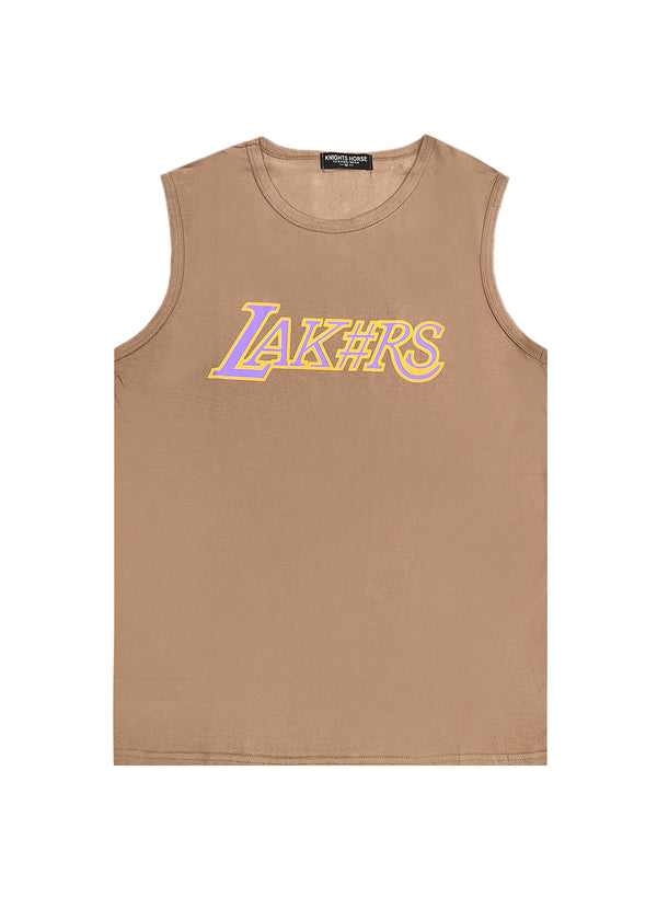 Ανδρική αμάνικη μπλούζα Gang - B210 - sleeveless lakers logo καφέ