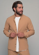 Ανδρικό μακρυμάνικο πουκάμισο μάο  Ben Tailor - BENT.1138 - MONACO mao shirt light brown