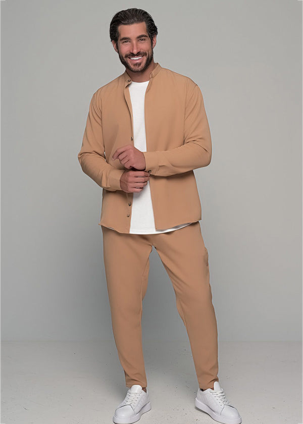 Ανδρικό σετ πουκάμισο-παντελόνι Ben Tailor - BENT.1123 - set MONACO light brown