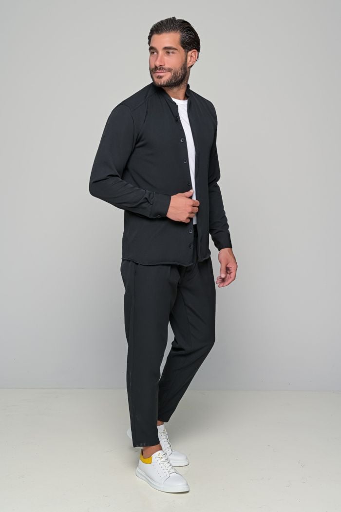 Ανδρικό μακρυμάνικο πουκάμισο μάο  Ben Tailor - BENT.1138 - MONACO mao shirt μαύρο