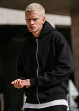 TWO BROTHERS Ανδρική ζακέτα φούτερ με κουκούλα  basic logo zip-up  - Μαύρη BF-26910
