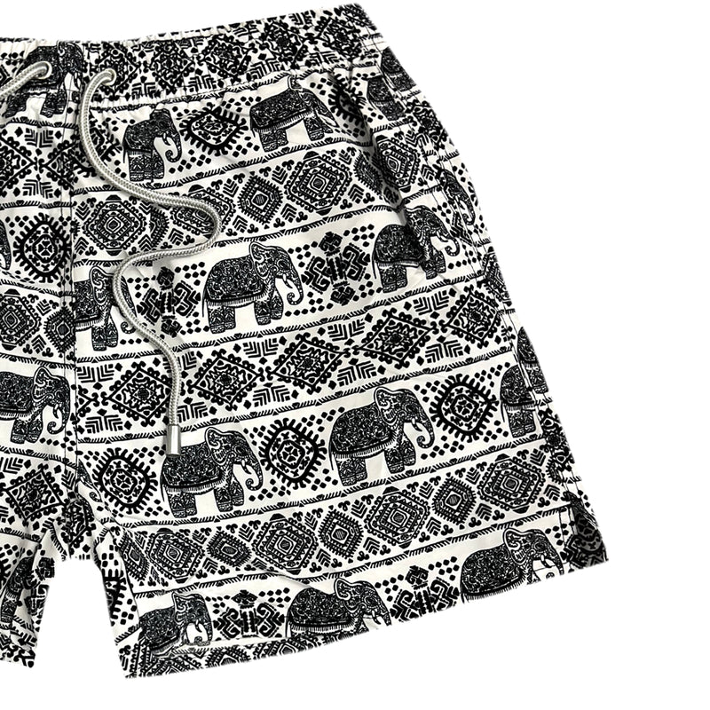 5 EVEN STAR - BK 2505 - mandala elephant swim shorts - black and white