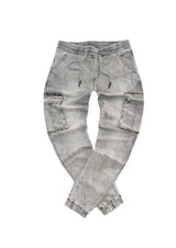 Ανδρικό κάργκο παντελόνι τζιν με λάστιχο-GUF-BK433-slim fit cargo jeans elasticated γκρι