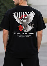 QUEST CLOTHING Ανδρική κοντομάνικη μπλούζα μαύρη PEACE BL-01