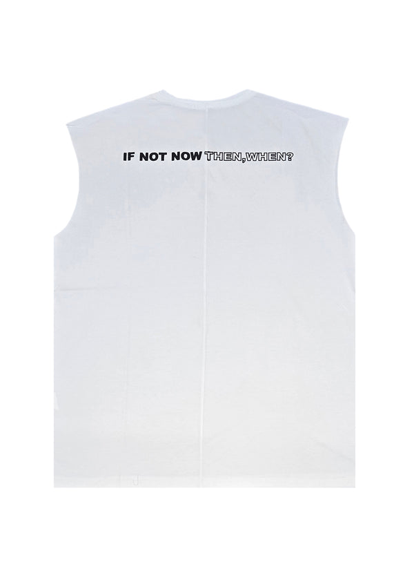 Ανδρική αμάνικη μπλούζα Two Brothers - BT-25730 - if not now logo sleeveness λευκό