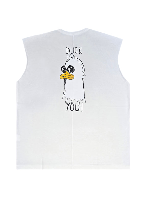 Ανδρική αμάνικη μπλούζα Two Brothers - BT-25770 - duck you logo sleeveness λευκό