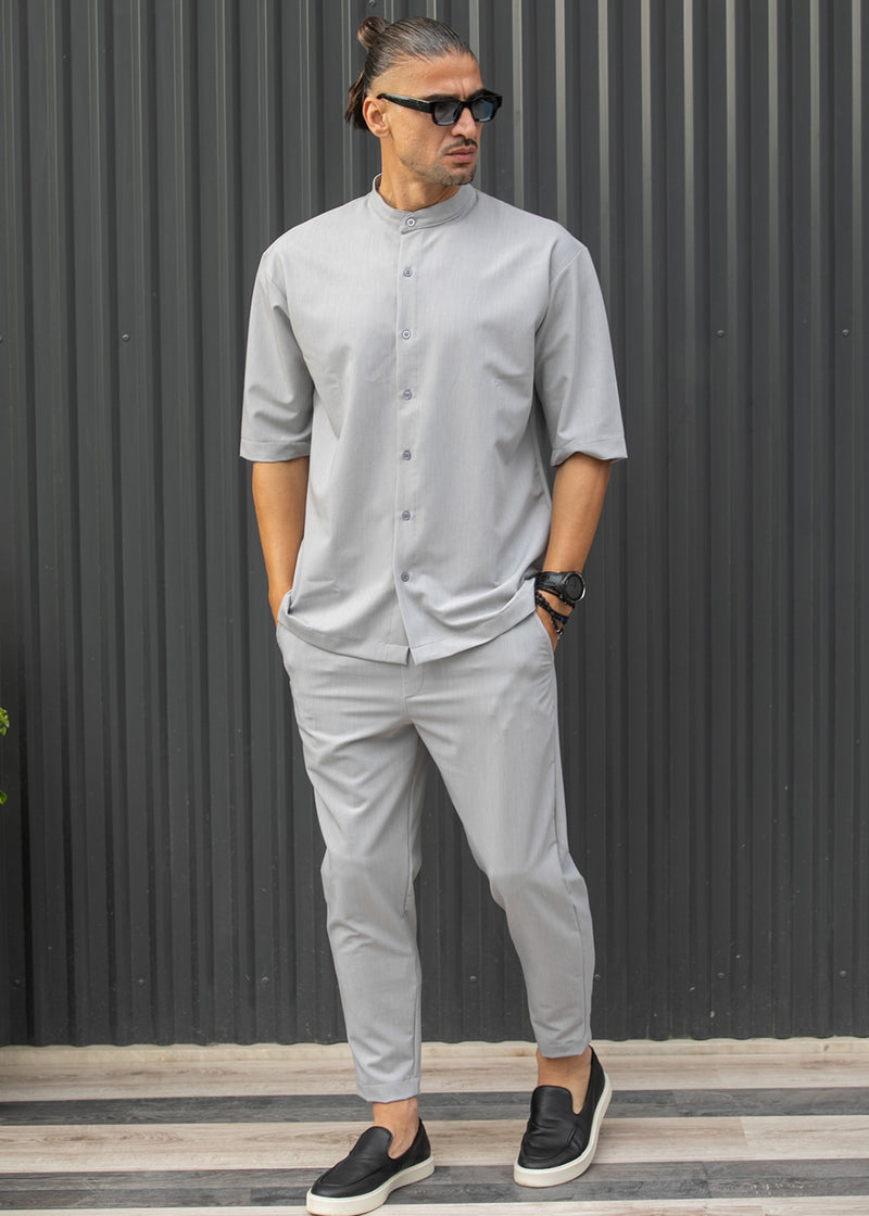Ανδρικό κοντομάνικο πουκάμισο - Henry clothing - 9-100 - mao shirt γκρι