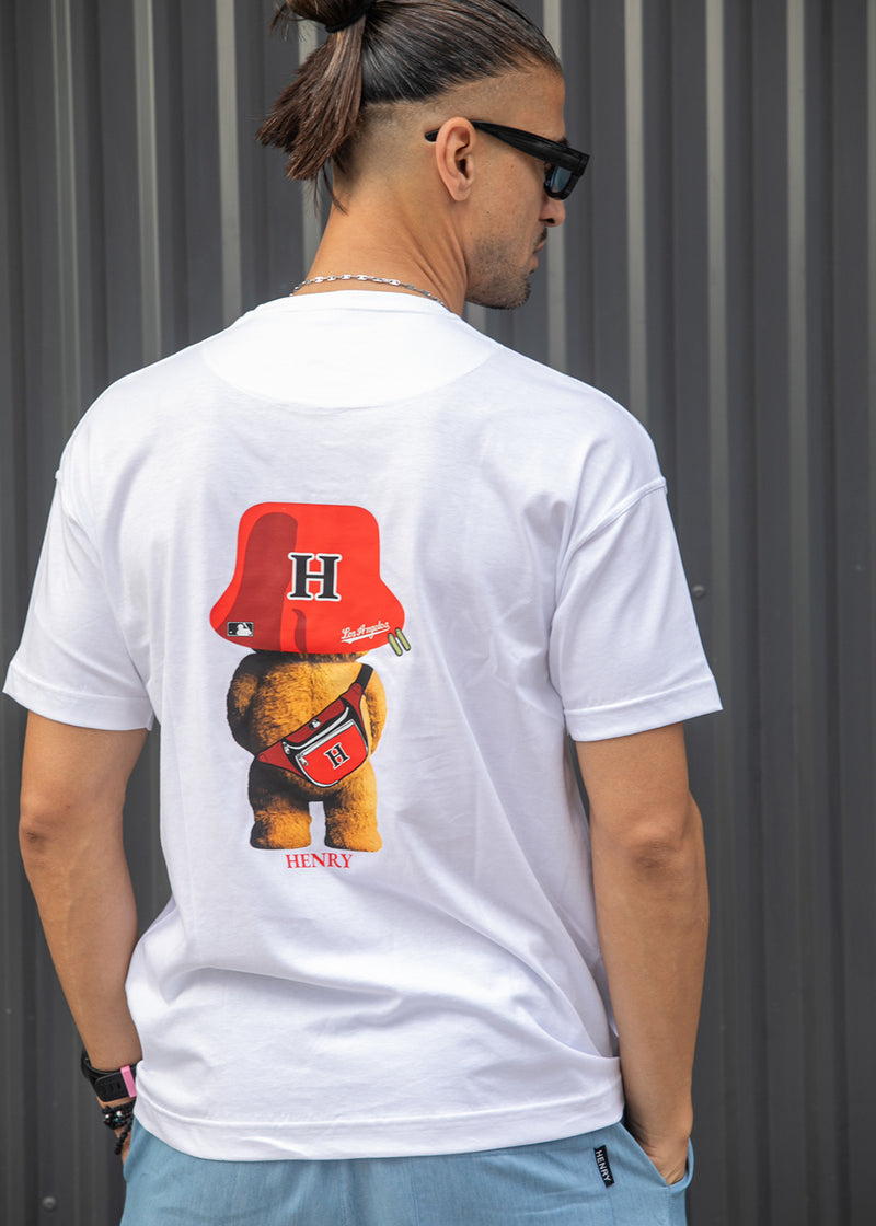Ανδρική κοντομάνικη μπλούζα Henry clothing - 3-728 - los angeles bear regular fit t-shirt λευκό