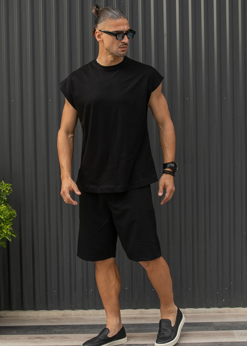 Ανδρική αμάνικη μπλούζα Henry clothing - 3-735 -simple sleeveness regular fit t-shirt μαύρο