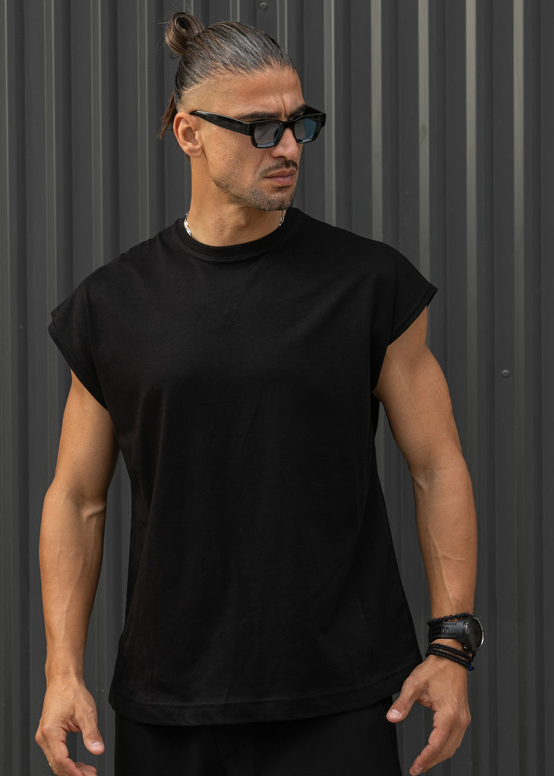Ανδρική αμάνικη μπλούζα Henry clothing - 3-735 -simple sleeveness regular fit t-shirt μαύρο