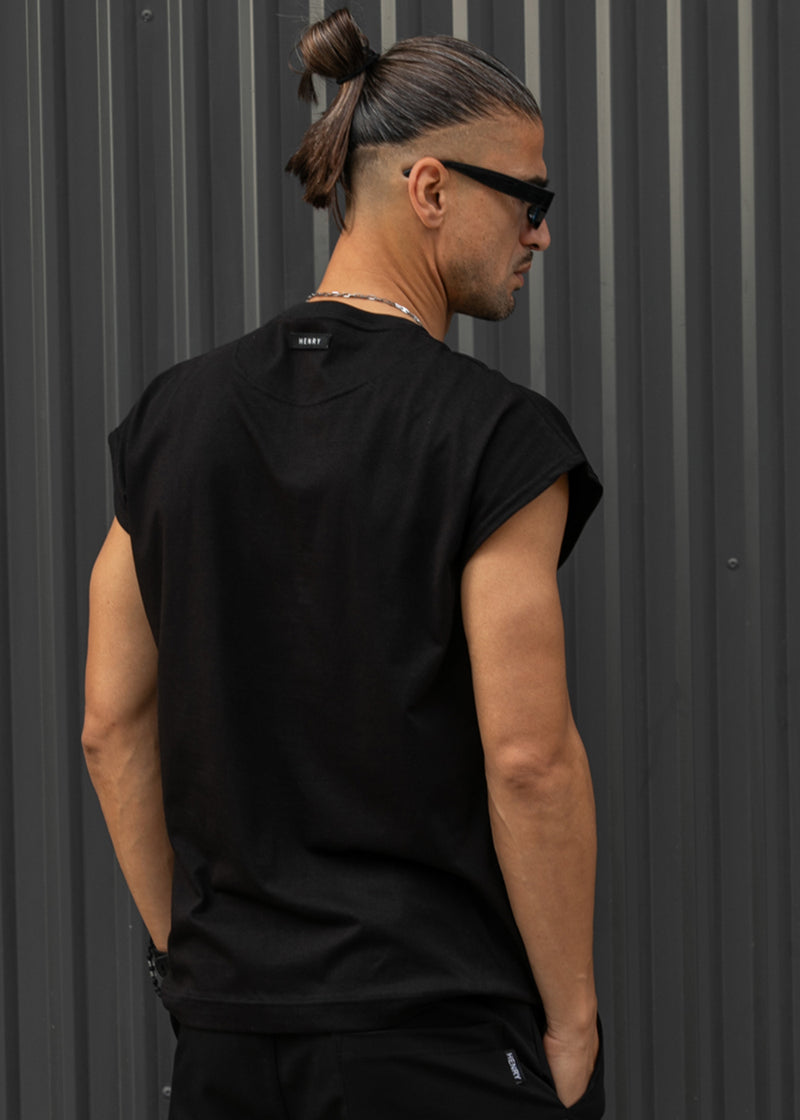 Ανδρική αμάνικη μπλούζα Henry clothing - 3-735 -simple sleeveness regular fit t-shirt μαύρο