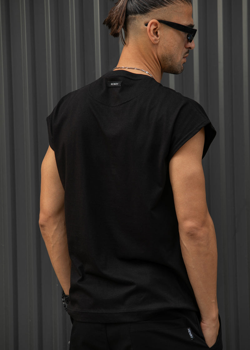 Ανδρική αμάνικη μπλούζα Henry clothing - 3-735 -simple sleeveness regular fit t-shirt μαύρο