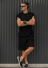 Ανδρική αμάνικη μπλούζα Henry clothing - 3-735 -simple sleeveness regular fit t-shirt μαύρο