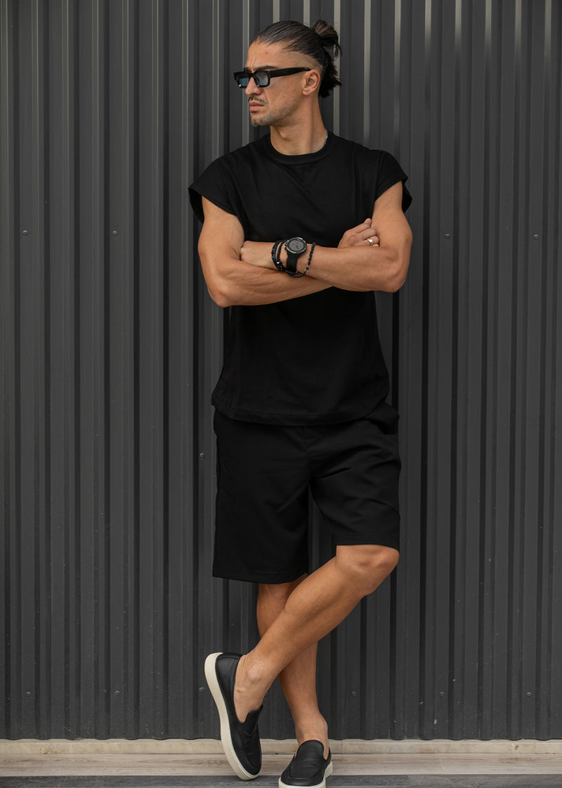 Ανδρική αμάνικη μπλούζα Henry clothing - 3-735 -simple sleeveness regular fit t-shirt μαύρο