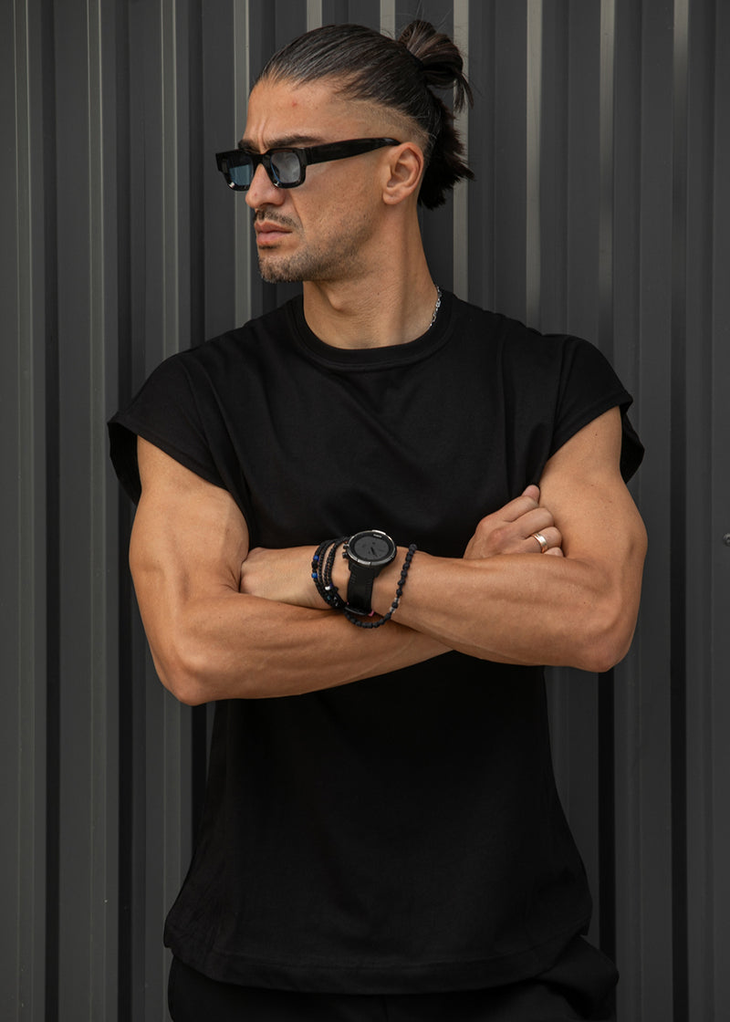Ανδρική αμάνικη μπλούζα Henry clothing - 3-735 -simple sleeveness regular fit t-shirt μαύρο