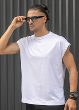 Ανδρική αμάνικη μπλούζα Henry clothing - 3-735 -simple sleeveness regular fit t-shirt λευκό