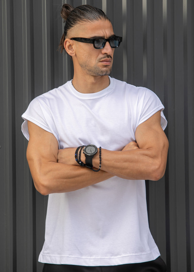 Ανδρική αμάνικη μπλούζα Henry clothing - 3-735 -simple sleeveness regular fit t-shirt λευκό