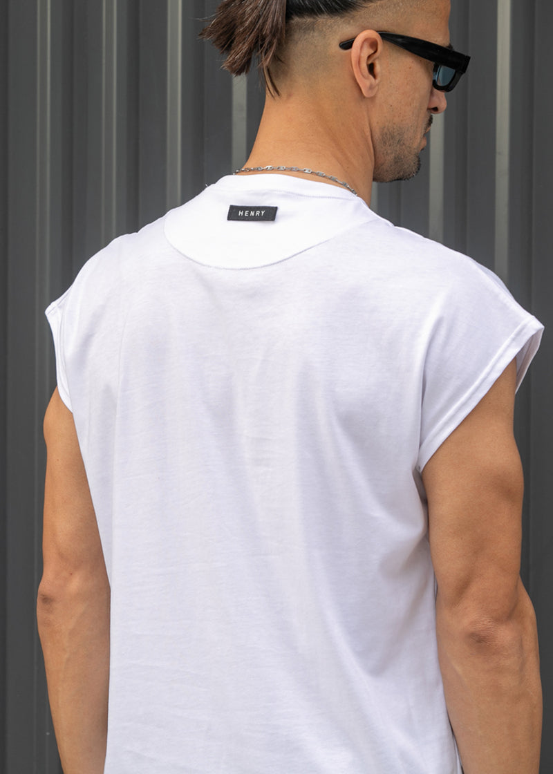 Ανδρική αμάνικη μπλούζα Henry clothing - 3-735 -simple sleeveness regular fit t-shirt λευκό