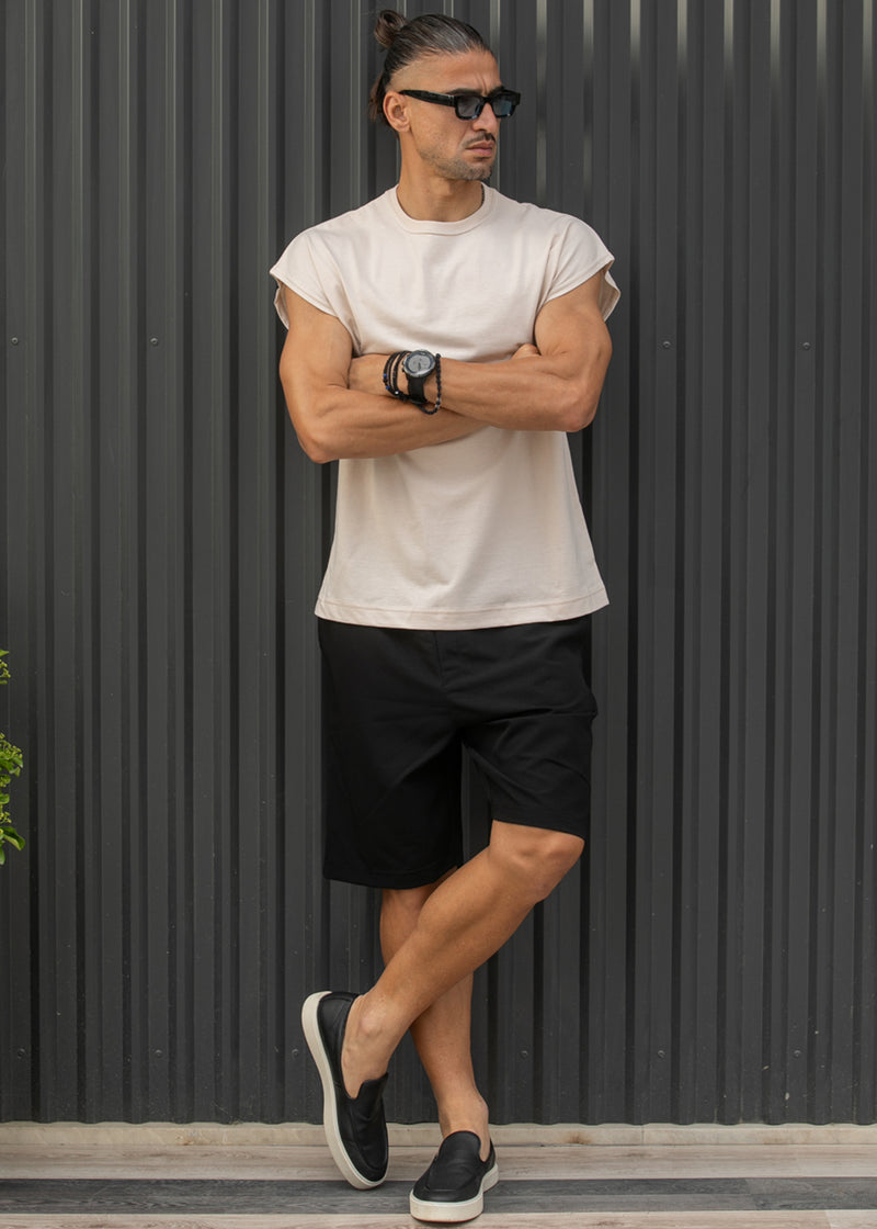 Ανδρική αμάνικη μπλούζα Henry clothing - 3-735 -simple sleeveness regular fit t-shirt μπεζ