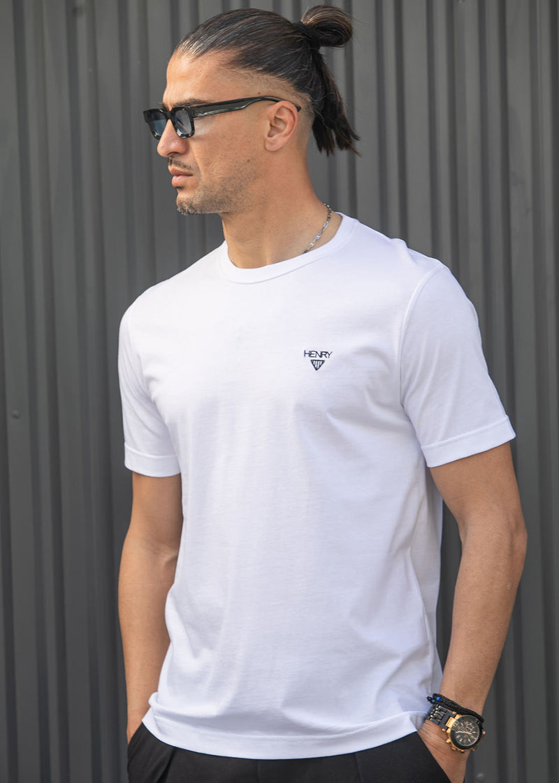 Ανδρική κοντομάνικη μπλούζα Henry clothing - 3-730 - basic logo t- shirt  λευκό