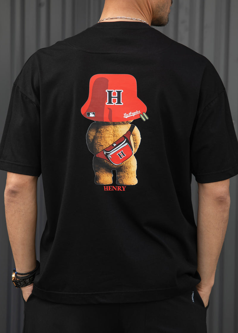 Ανδρική κοντομάνικη μπλούζα Henry clothing - 3-728 - los angeles bear regular fit t-shirt μαύρο