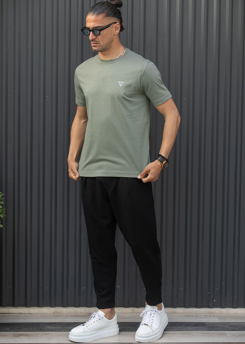 Ανδρική κοντομάνικη μπλούζα Henry clothing - 3-730 - basic logo t- shirt χακί